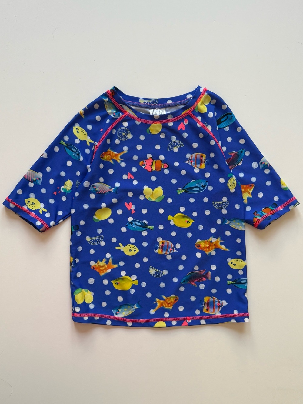 Souris Mini Girls Blue Rashguard with All-Over Fish Print - Size 6Y